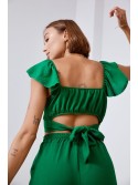 Set crop top verde inchis cu pantaloni largi 8108 - Magazin online - Boutique